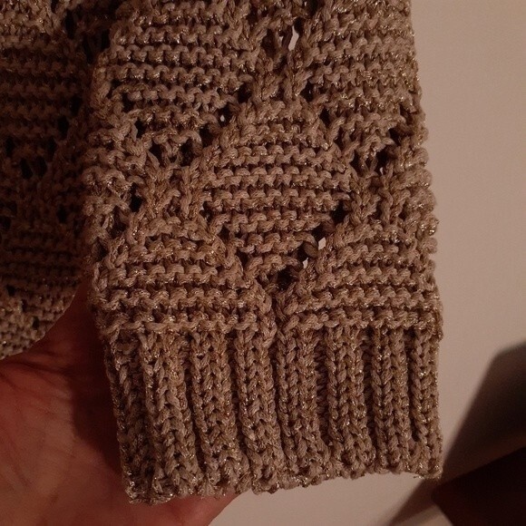 Massimo dutti sweater beige tan gold open knit crew neck small s luxury top - Picture 4 of 4